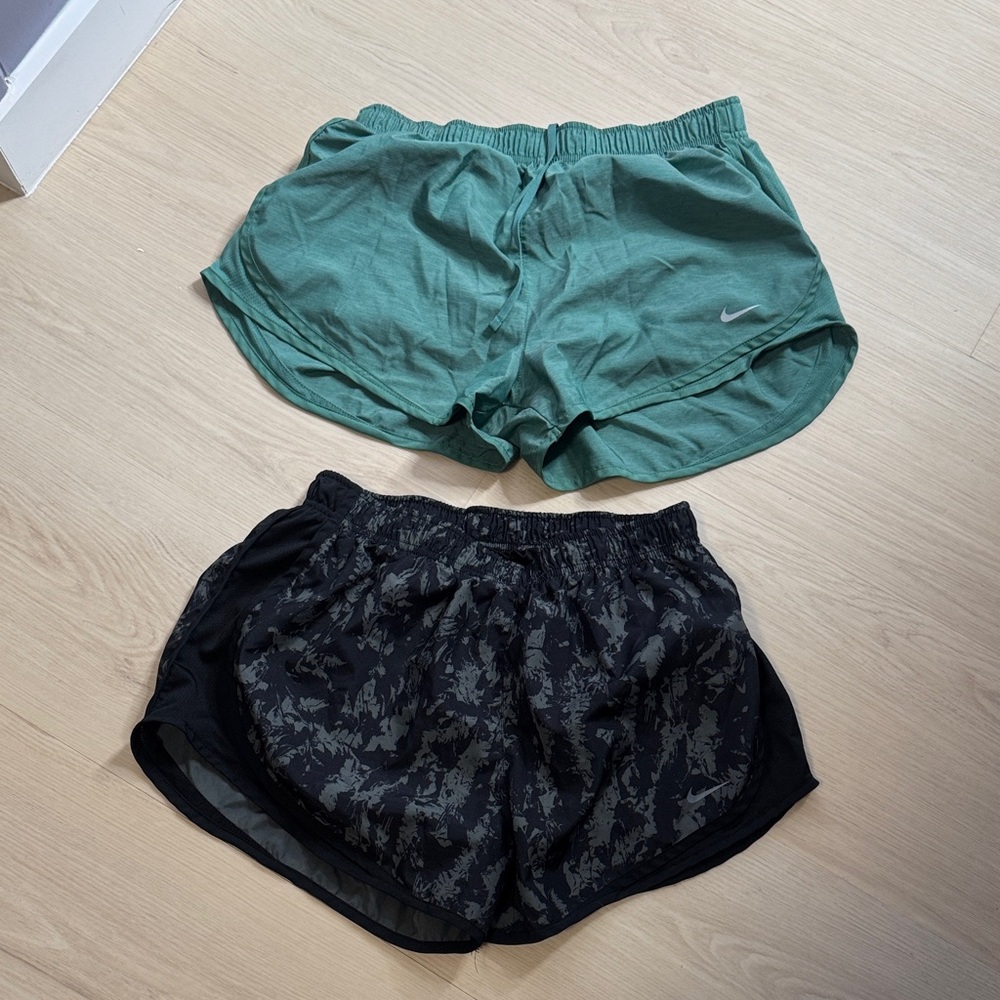 Nike Women's Green and Black Athletic Running Shorts Duo